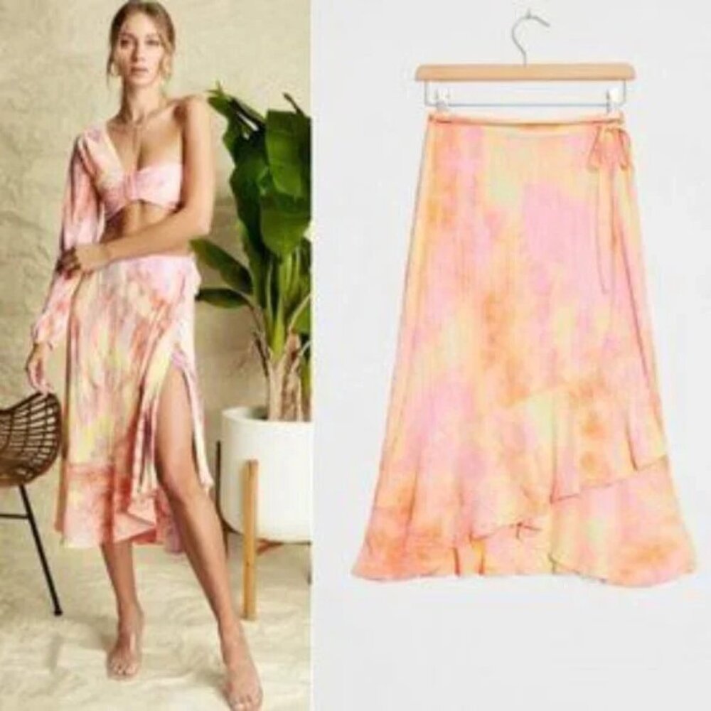 (NWOT) 4SI3NNA Halle Tie-Dye Wrap Midi Skirt Anthro Small